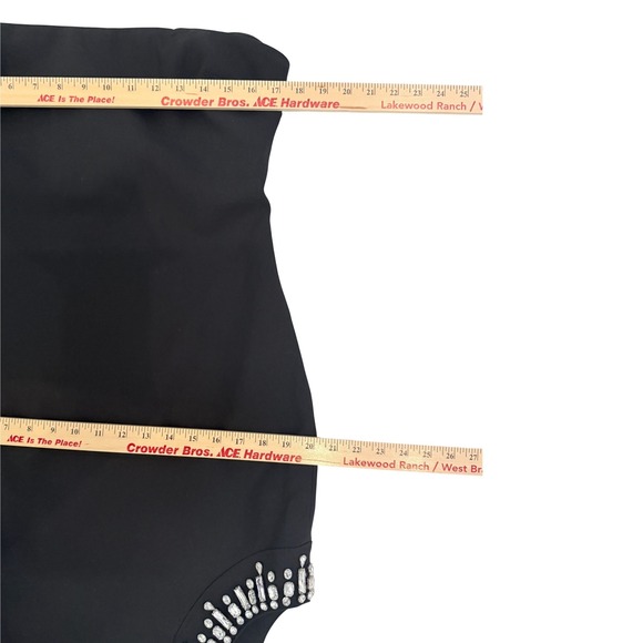 Cinq a Sept Sammy Black Dress Beaded Crystal Strapless High Slit Midi Size 12 - Picture 13 of 16